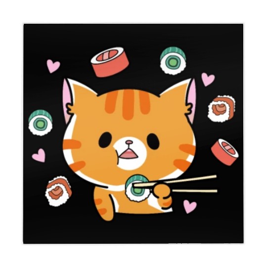 Kawaii Cat Eating Sushi Japanese Raw Food Mahjong Mats