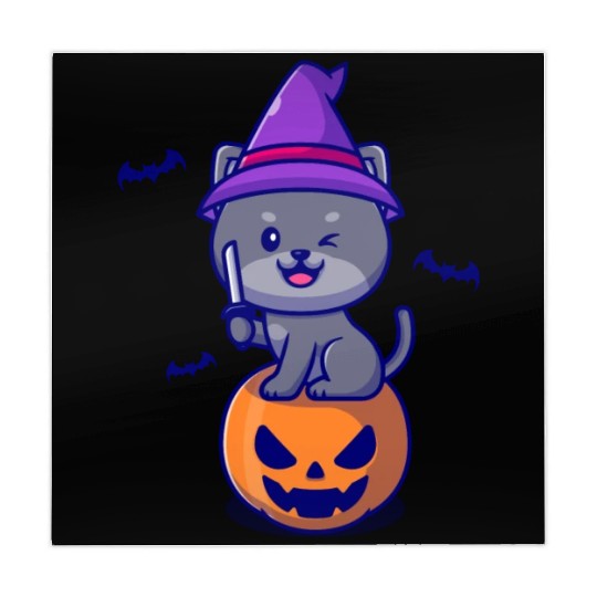 Cat Witch On A Pumpkin - Halloween Mahjong Mats