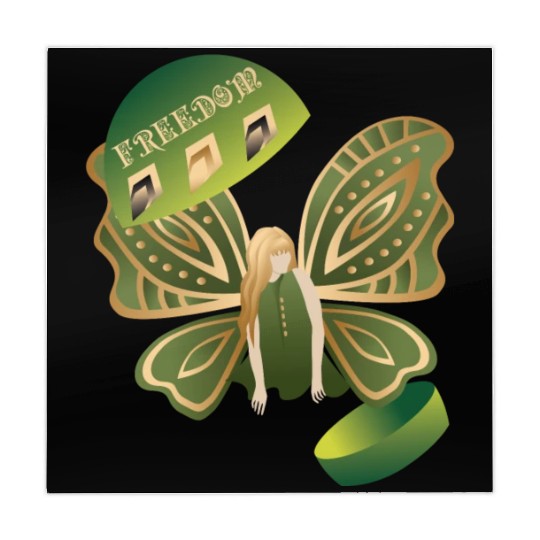 Abstract Woman Butterfly Freedom Green Mahjong Mats