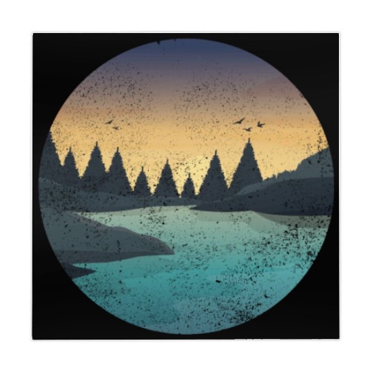 Retro River With Forest And Birds In The Sunset Mahjong Mats