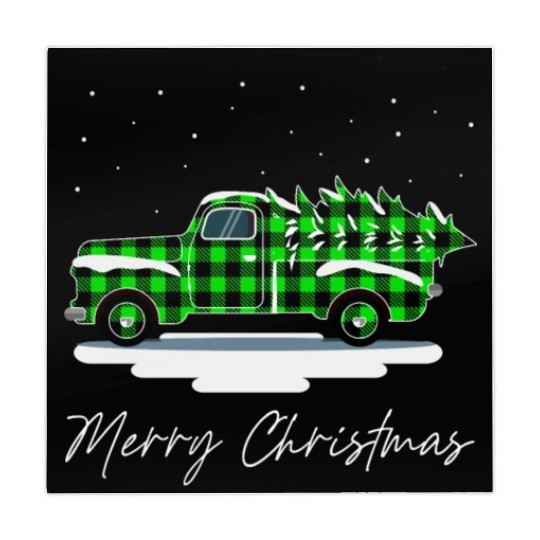 Truck Merry Christmas Buffalo Plaid Green Xmas Mahjong Mats