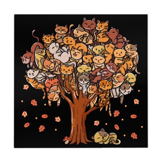 Autumn Tree Kittens Family Of Cats Fall Season Mahjong Mats