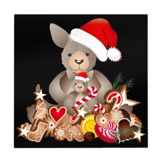 cute kangaroo for christmas with santa hat Mahjong Mats