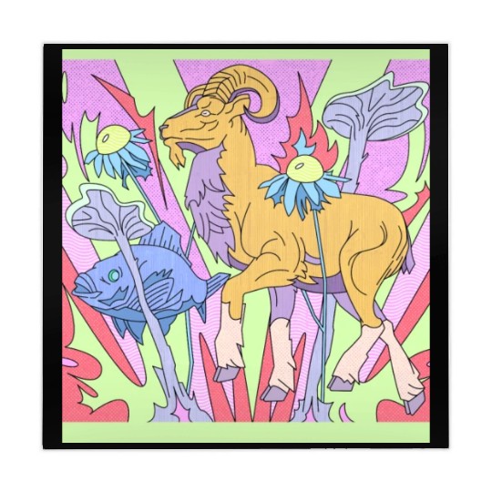 A goat and a fish in a fantasy garden Mahjong Mats