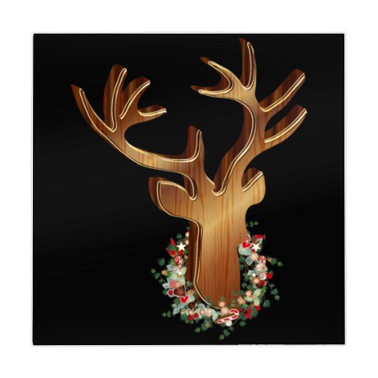 Deer head in wood look with Christmas wreath Mahjong Mats