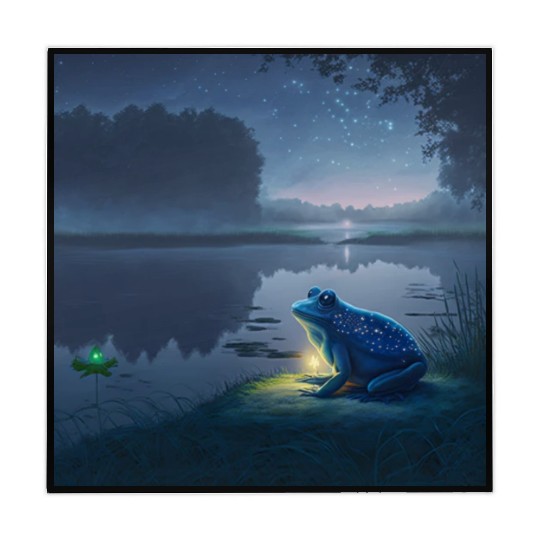 Blue Frog and Firefly on a pond at Night Mahjong Mats
