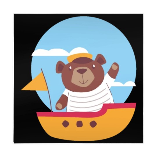 kawaii cute brown baby bear sailing on a boat Mahjong Mats