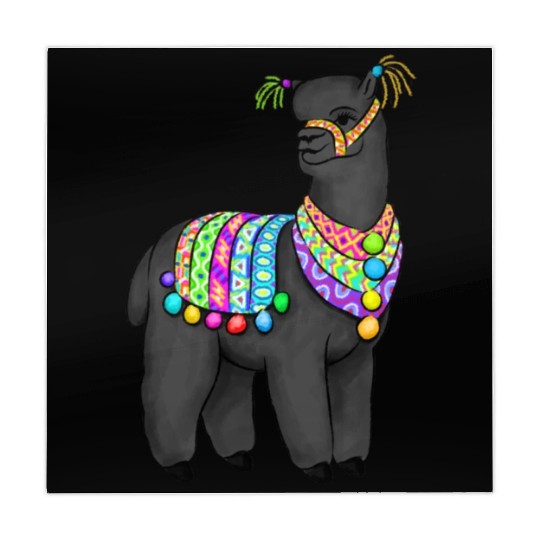 Black Alpaca in Peruvian folk colors and tassels Mahjong Mats