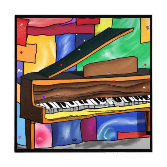 A beautiful piano in front of a colorful art Mahjong Mats