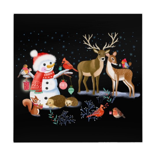 Winter fairytale with snowman and forest animals Mahjong Mats