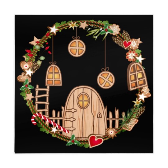 Elf door in Christmas wreath for Christmas Mahjong Mats