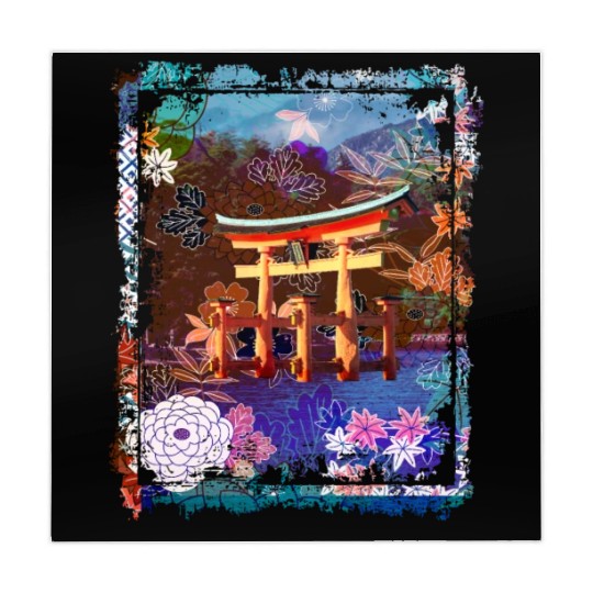 Japan Torii Gate In Water Mountain Collage Art 73 Mahjong Mats