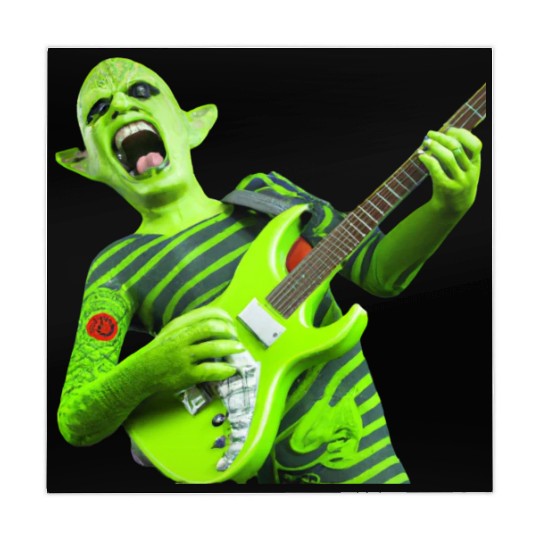 Huge green alien jamming on an electric guitar. Mahjong Mats