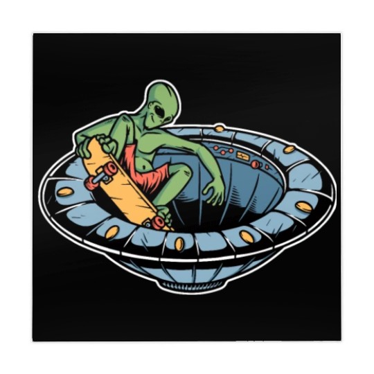 Alien skateboarding on spaceship Mahjong Mats