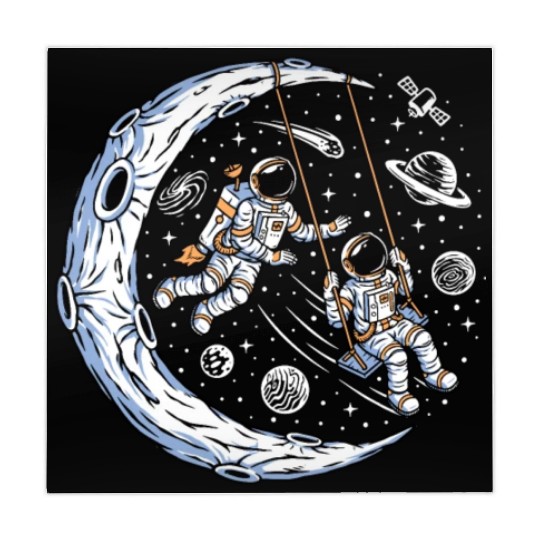 Astronauts on swing on moon Mahjong Mats