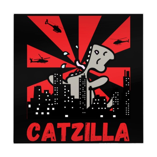 Catzilla funny cat Japanese Sunset Mahjong Mats