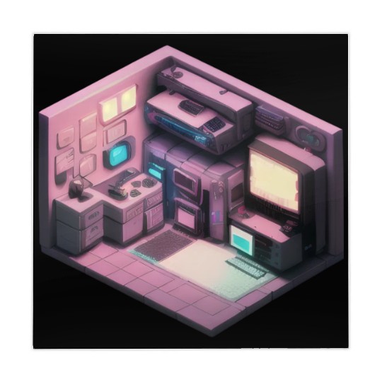 Synthwave Isometric Voxel Bedroom - Future Room Mahjong Mats