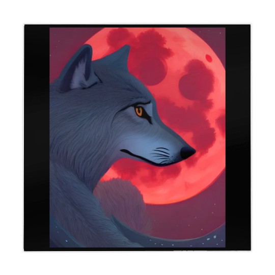 A Grey Wolf Staring at a Blood Moon Mahjong Mats