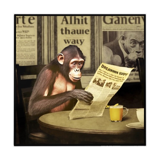 Newspaper monkey eating a banana in a restaurant Mahjong Mats