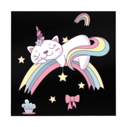 Unicorn Kawaii Cat Cartoon Over Rainbow Mahjong Mats
