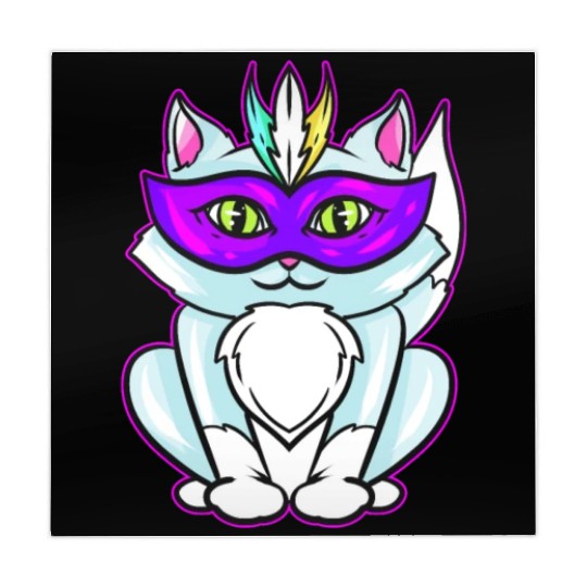 Cute Kawaii Cat With Purple Mask For Mardi Gras Mahjong Mats