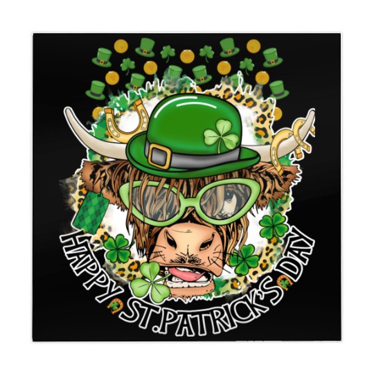 Happy St. Patrick's Day, Funny Cow, Hat and Gold Mahjong Mats