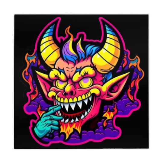 90's Style Neon Cartoon Crazy Devil Mahjong Mats