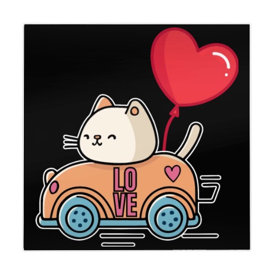 Cute cat in the love car, and love balloon - white Mahjong Mats