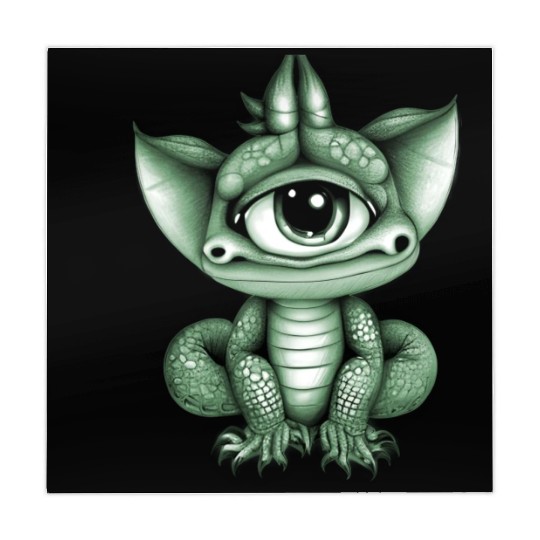 cute adorable one eyed dragon green Mahjong Mats