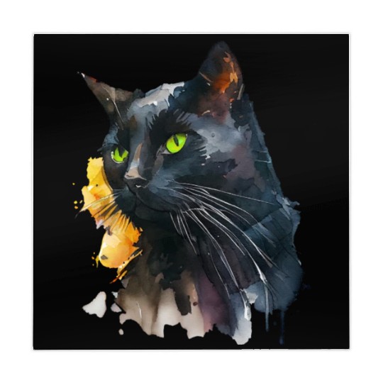 Black Cat Watercolor Portrait Mahjong Mats
