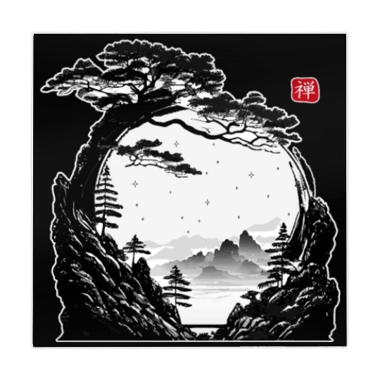 Japanese Zen Circle Landscape Buddhism Bonsai Tree Mahjong Mats