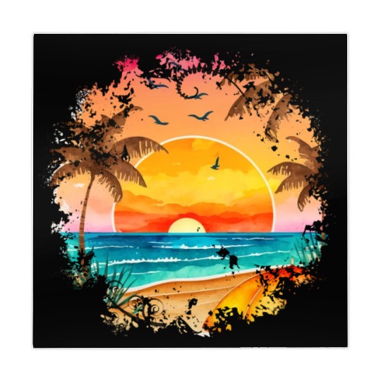 Beach Sunset Watercolor Design Art 6 Mahjong Mats
