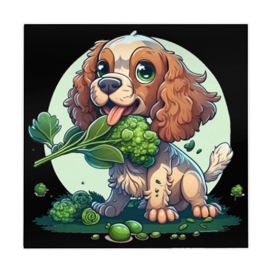 Cute dog eats green broccoli vegetables Mahjong Mats