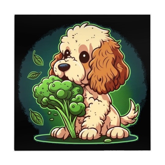 Cute dog eats green broccoli vegetables Mahjong Mats