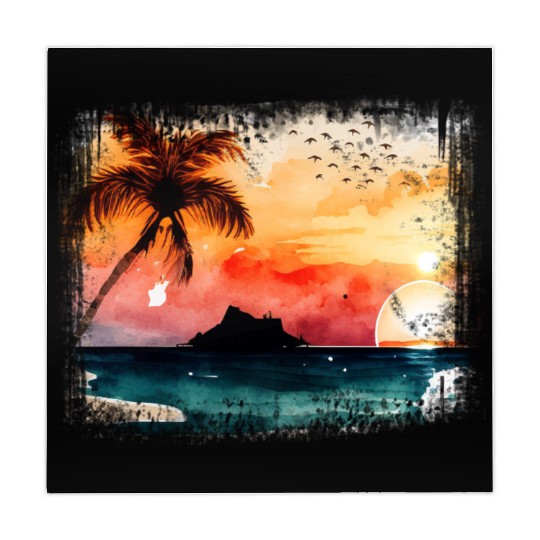 Beach Sunset Watercolor Design Art 5 Mahjong Mats