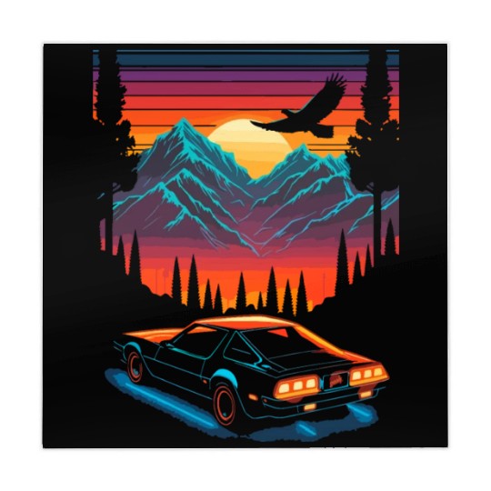 1980s Muscle Car and Retro Neon Mountain Sunset Mahjong Mats
