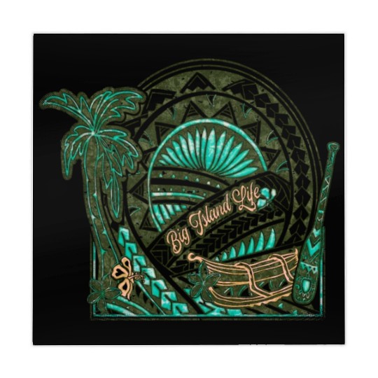 Big Island Outrigger Canoe Tribal Halftone Edges Mahjong Mats