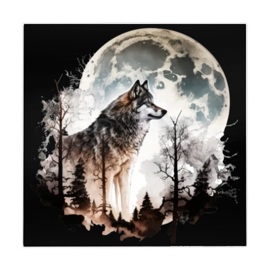 Wolf Moonlight Forest Wild Werewolf Watercolor 5 Mahjong Mats