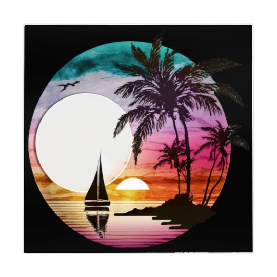 Beach Sunset Sailboat Palm Trees Ocean Vacation 3 Mahjong Mats