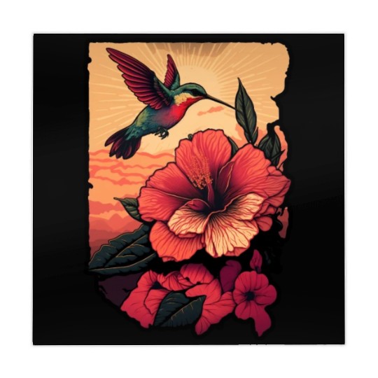 Hummingbird flies over hibiscus flower Tropical Mahjong Mats