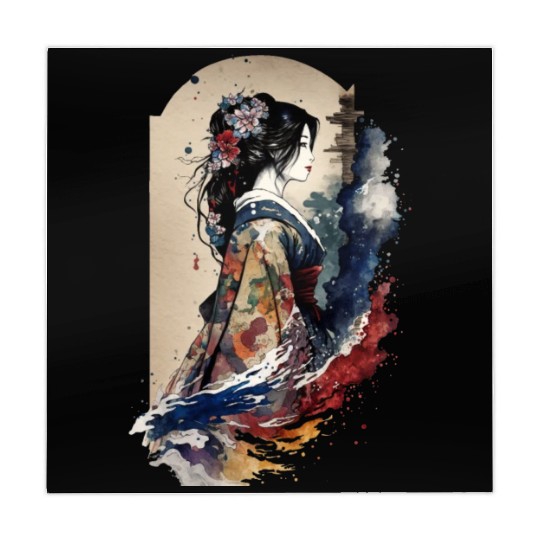 Geisha Watercolor Sea Waves Asian Art Woman Mahjong Mats
