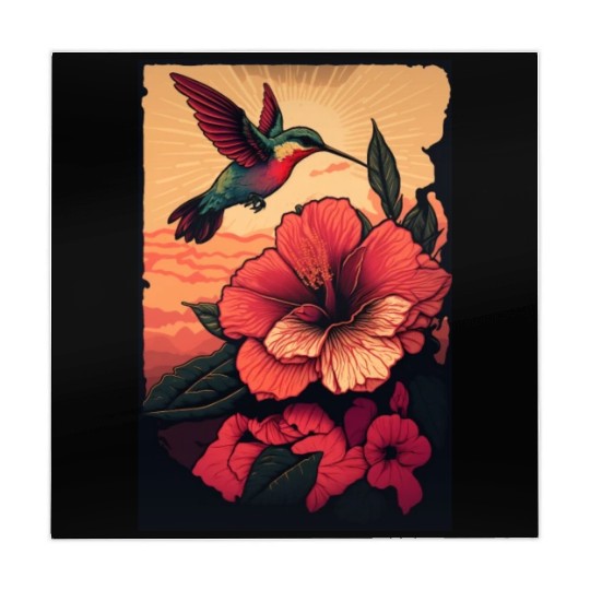Hummingbird flies over hibiscus flower Tropical Mahjong Mats