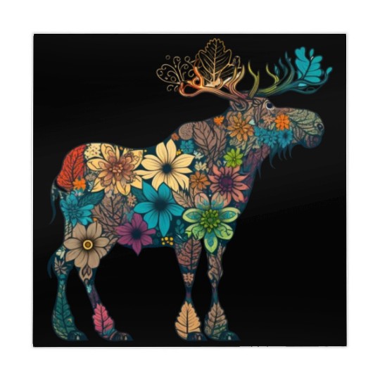 Floral Moose Elk Deer Wild Animal Watercolor 4 Mahjong Mats