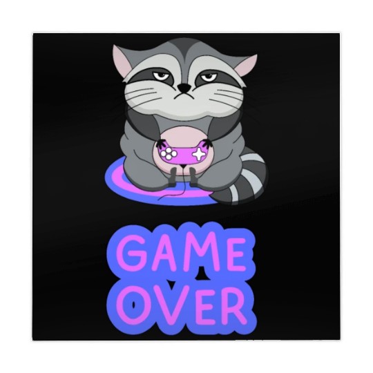 Game Over fat wicked raccoon playing on a console Mahjong Mats
