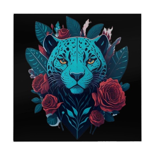 cute jaguar with red flowers Mahjong Mats