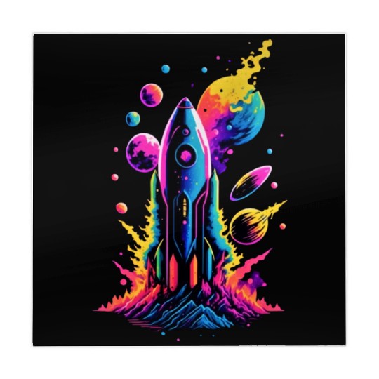 watercolor neon rocket Mahjong Mats