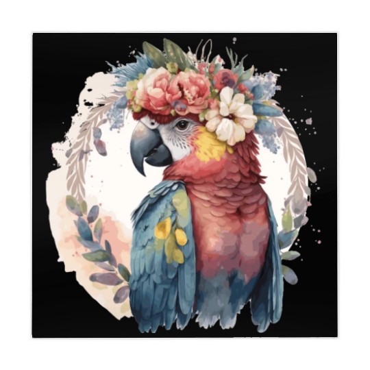 Watercolor Parrot Macaw Bird Flower Crown Pet Bird Mahjong Mats