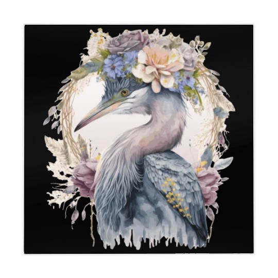 Watercolor Heron Freshwater Bird Watching Flower C Mahjong Mats