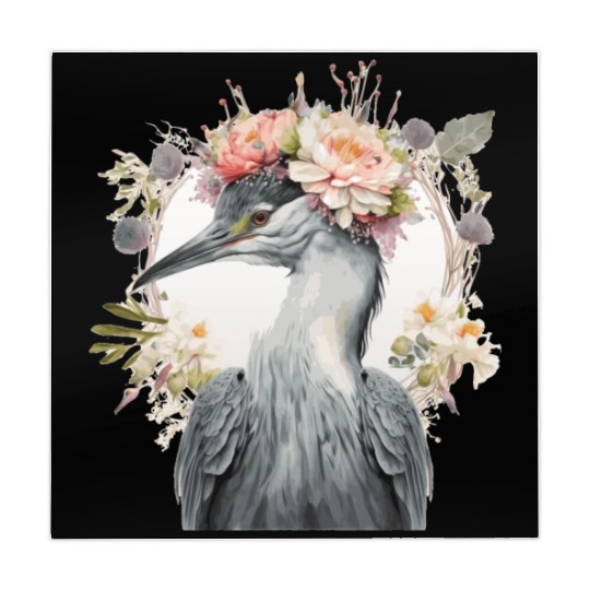 Watercolor Heron Freshwater Bird Flower Crown Flor Mahjong Mats