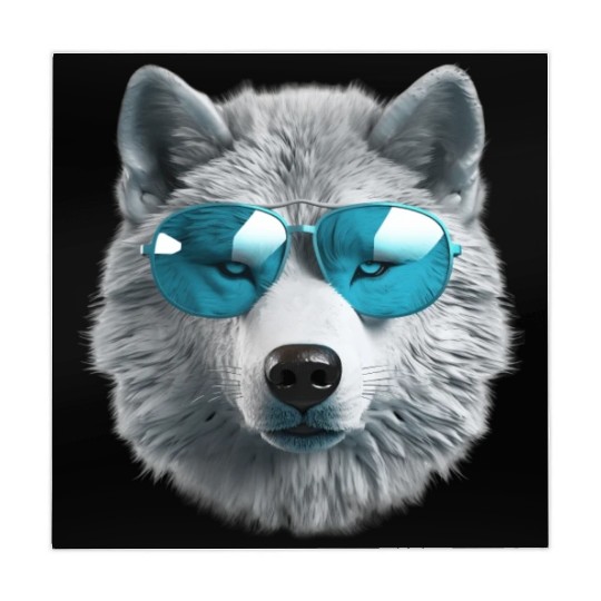 Grey Wolf Wearing Blue Sunglasses Wildlife Animal Mahjong Mats